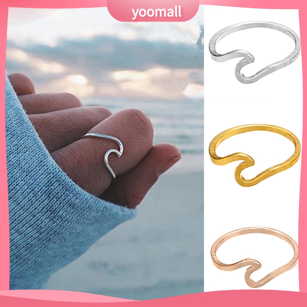 [YM] Nhẫn Gợn Sóng Mỏng Thời Trang Đi Biển Lướt Sóng Trang Sức Tiệc Tùng Cho Nam Và