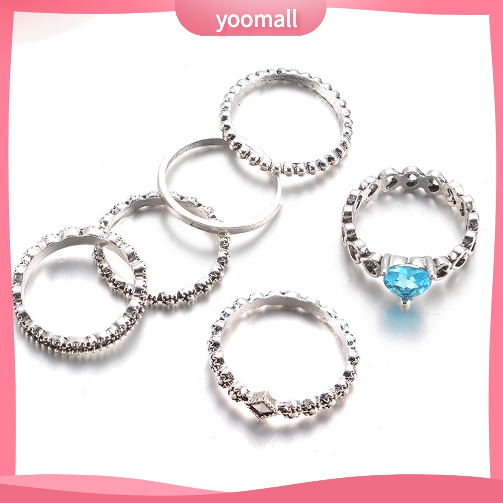 Set 6 Nhẫn Đốt Ngón Tay Nhiều Kiểu Đính Đá Phong Cách Boho