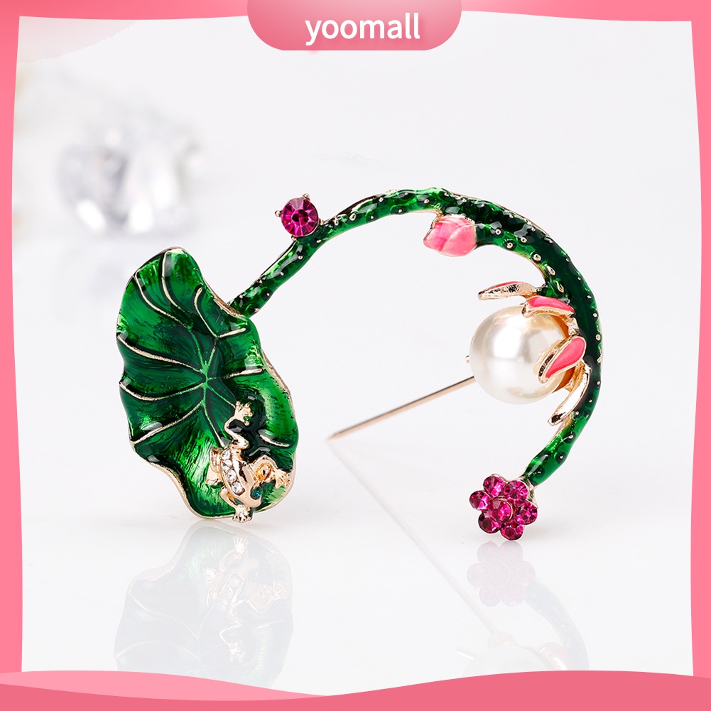 Ghim Cài Áo Hình Lá Sen Đính Ngọc Trai Nhân Tạo Phong Cách Retro