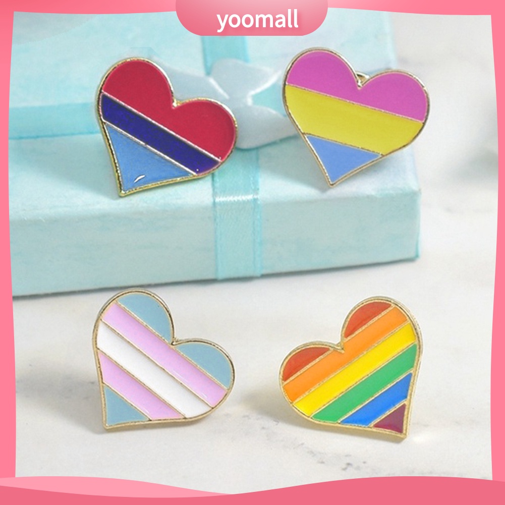 Ghim Cài Áo Hình Trái Tim Màu Cầu Vồng Dễ Thương