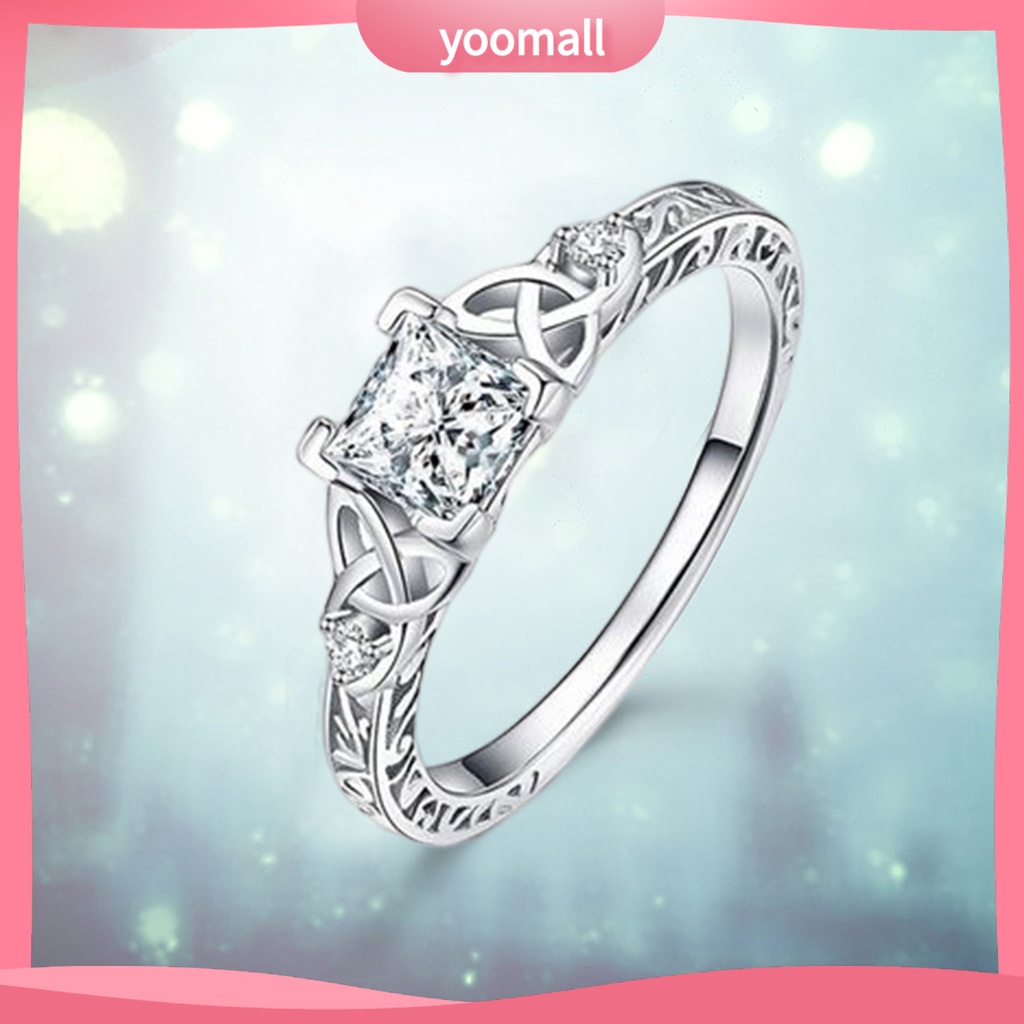 [YM] Nhẫn Đính Kim Cương Nhân Tạo Mạ Điện Không Gây Dị Ứng Trang Sức Hình Vuông Họa Tiết Hoa Sang Trọng Cho Nữ Dự Tiệc