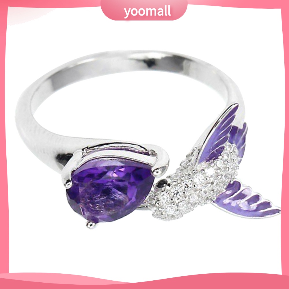 Nhẫn Đính Hôn Dạng Mở Đính Đá Zircon Hình Giọt Nước &amp; Chú Chim Cho Nữ