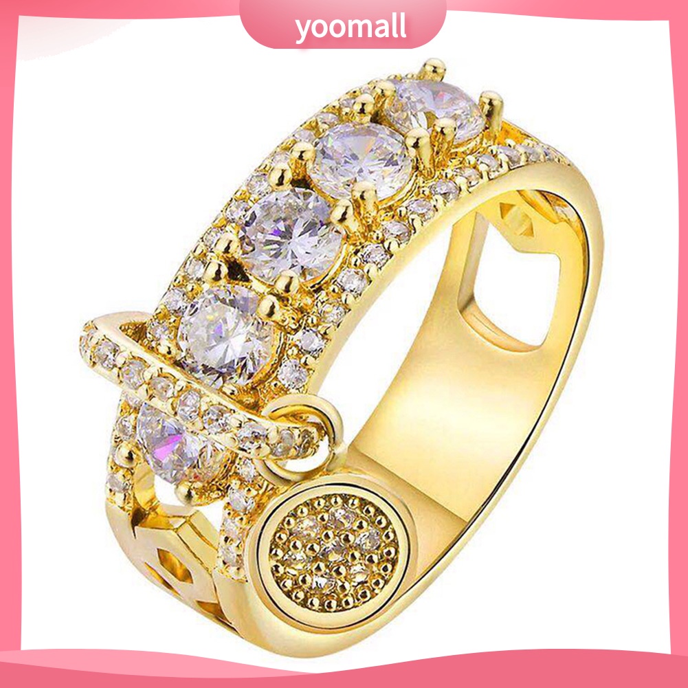 Nhẫn Đính Đá Zircon Hình Đĩa Kim Loại Sáng Tạo Cho Nữ