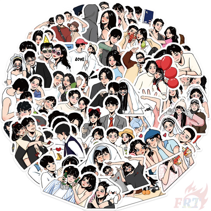 ❉ Cặp Đôi Ngọt Ngào. Miếng Dán Hướng Dẫn Ánh Sáng Tình Yêu Series 01 ❉ Bộ 60 Sticker Chống Thấm Nước Họa Tiết Doodle Hợp Thời Trang