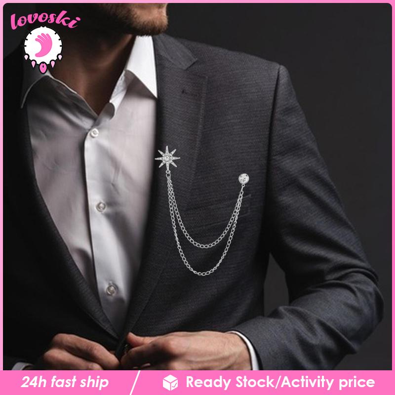 Ghim Cài Áo Hình Bông Tuyết Đính Đá Phối Dây Xích Thời Trang Cho Nam