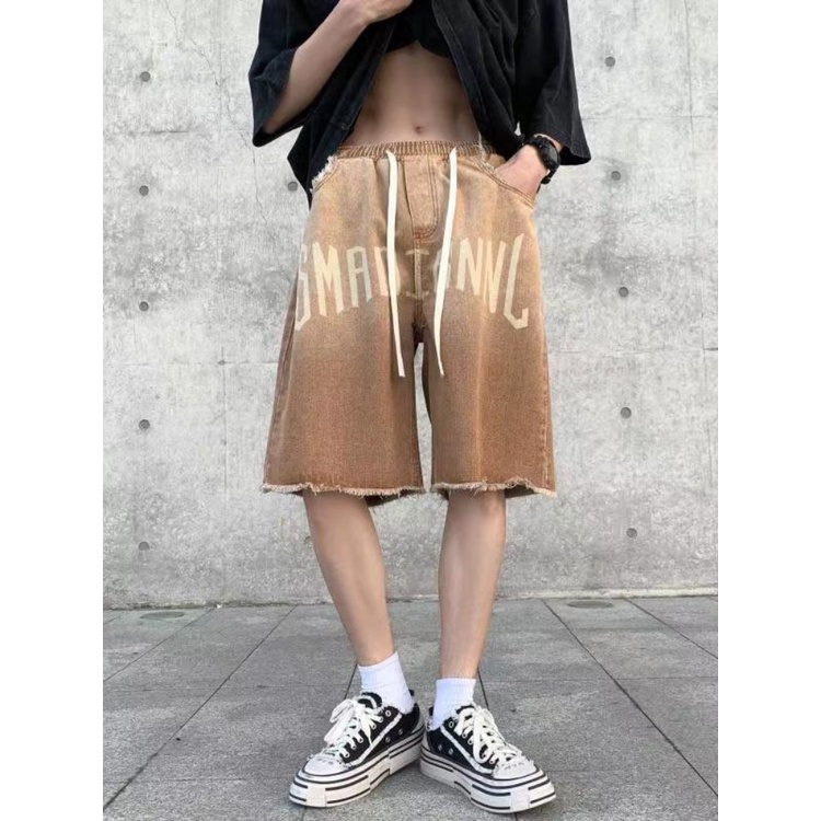 Quần Short Denim Màu Gradient Dáng Rộng Phong Cách Đường Phố Mỹ Thời Trang Mùa Hè Hàng Mới Dành Cho Nam