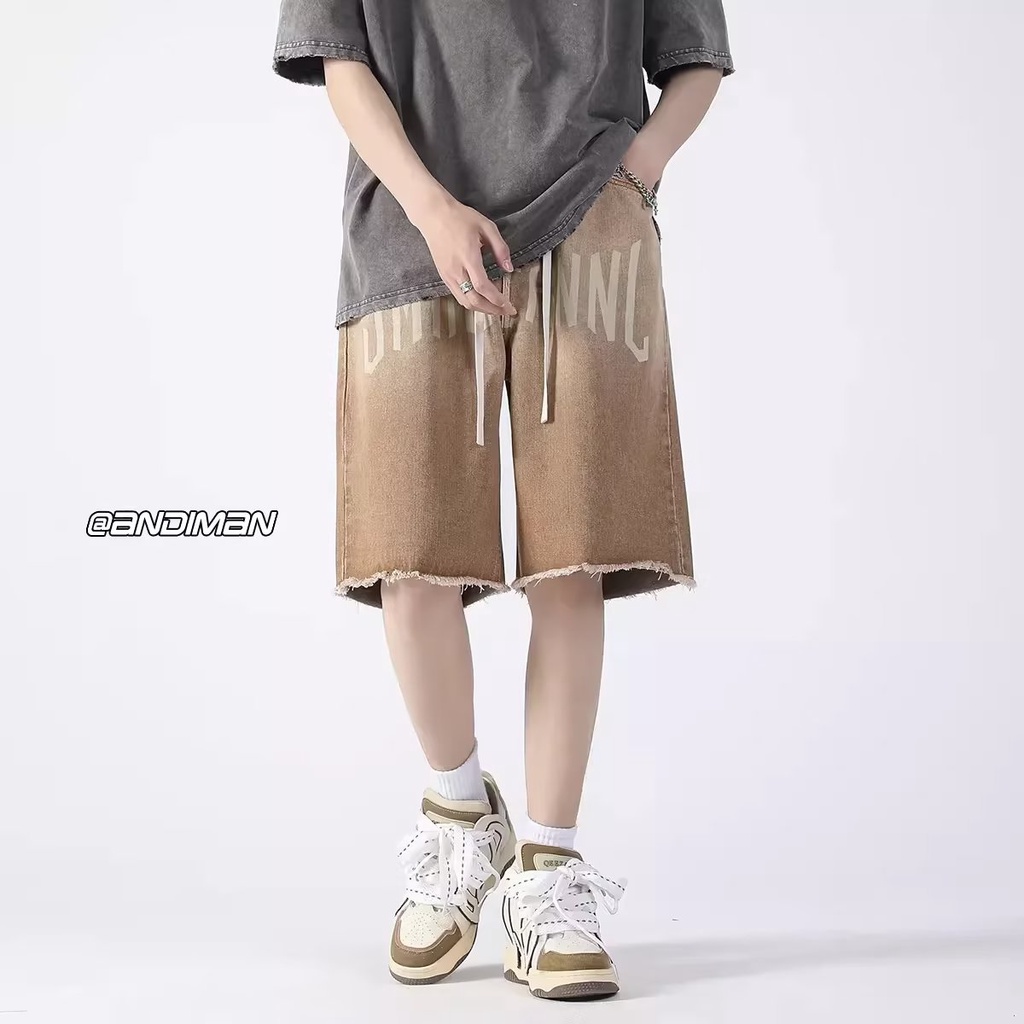 Quần Short Denim Màu Gradient Dáng Rộng Phong Cách Đường Phố Mỹ Thời Trang Mùa Hè Hàng Mới Dành Cho Nam