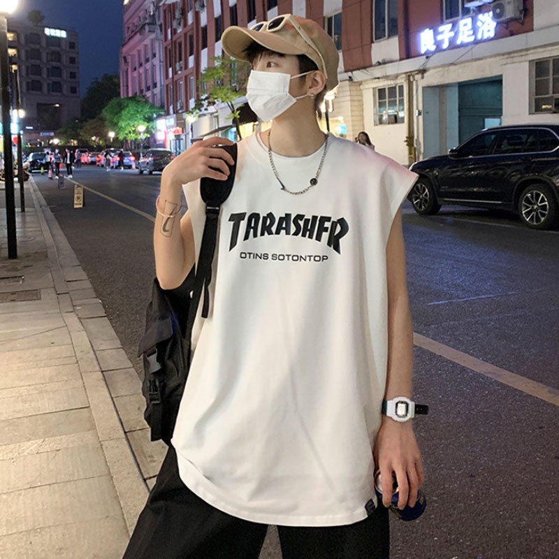 Áo Thun Sát Nách Dáng Rộng Vải Lụa Mát Thời Trang Mùa Hè Phong Cách Mỹ Cao Cấp Cho Nam