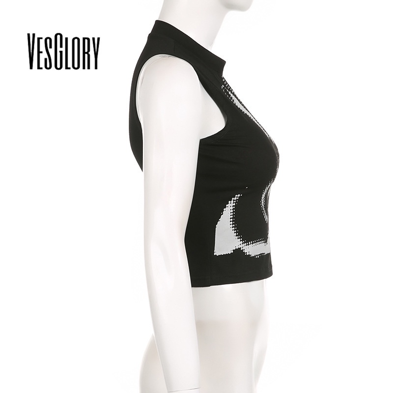 Áo Tank Top Sát Nách Cổ Cao In Họa Tiết Bàn Tay Màu Tương Phản Thời Trang 2023 Cho Nữ