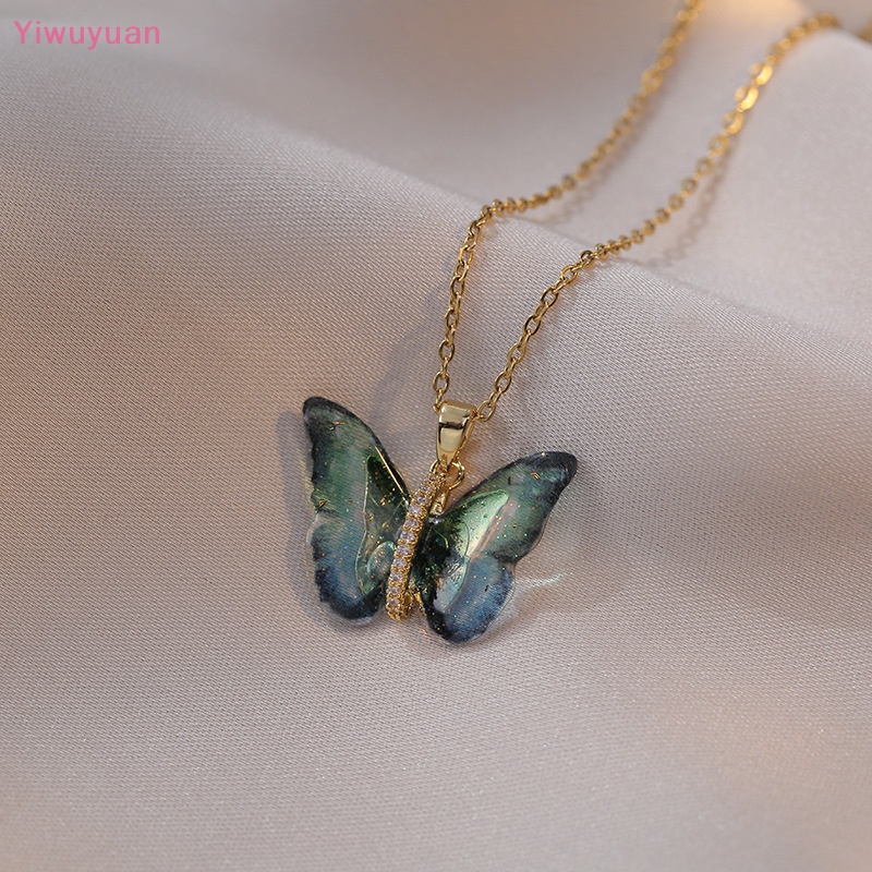 < Yiwuyuan > Vòng cổ Mặt Hình Bướm Đính Đá Zircon Pha Lê Lấp Lánh Tinh Tế Cho Nữ Mới
