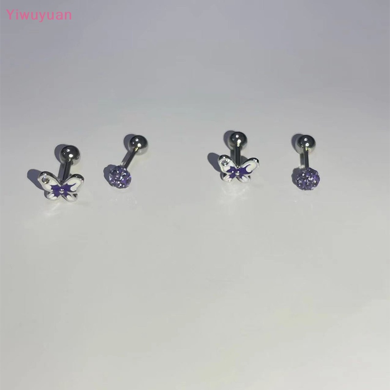 1 Khuyên Tai Xoắn Ốc Hình Bướm Màu Tím Mới