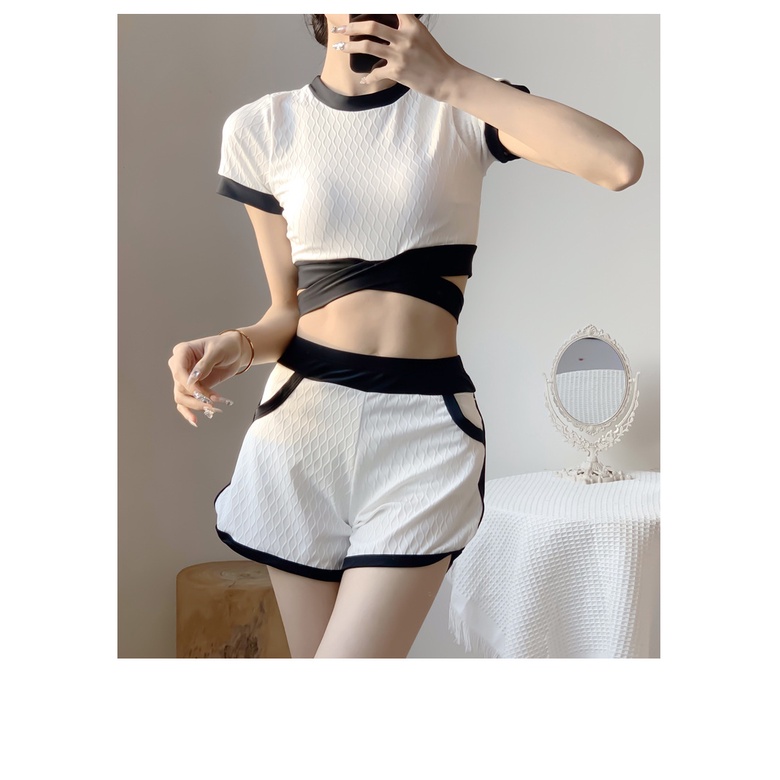 Bộ Đồ Bơi 3 Mảnh Phong Cách Thể Thao Màu Đen Cho Nữ