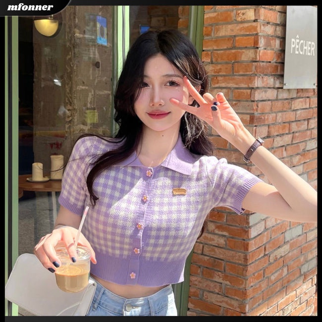 Áo Croptop Dệt Kim Ngắn Tay Ôm Dáng Gợi Cảm Cho Nữ