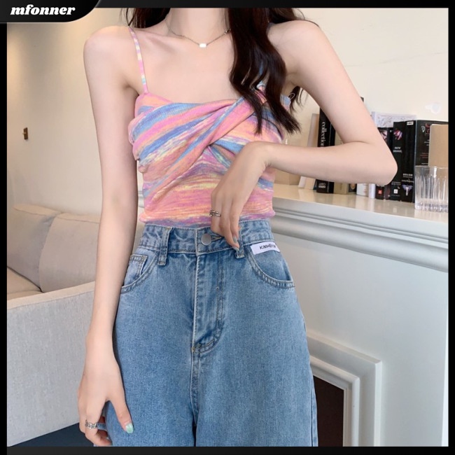 Áo Croptop Sát Nách Màu Sắc Tương Phản Thiết Kế Thoáng Khí Thoải Mái Cho Nữ