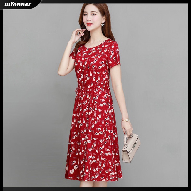 Đầm Midi Dáng Rộng Cổ Tròn In Hoa Thời Trang Mùa Hè Cho Nữ Plus Size