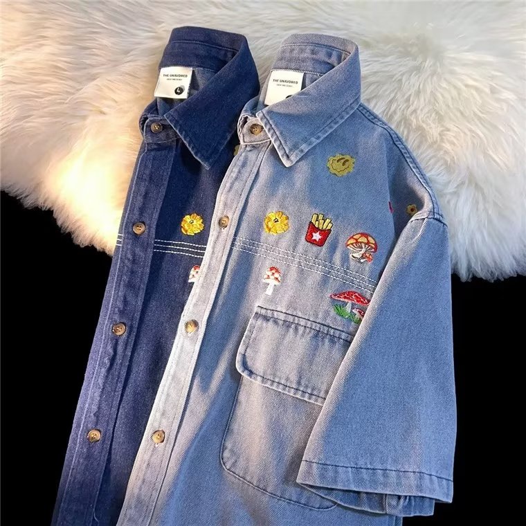 Áo Sơ Mi Tay Ngắn Thêu Họa Tiết Hoạt Hình Phong Cách Retro Mỹ Thời Trang Mùa Hè Cho Nam