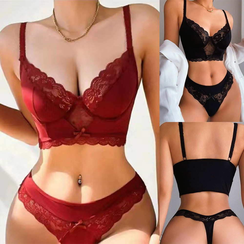 Chất lượng cao family fun nightwear 1 * bra + 1 * thong sleepwear bra set ren vải