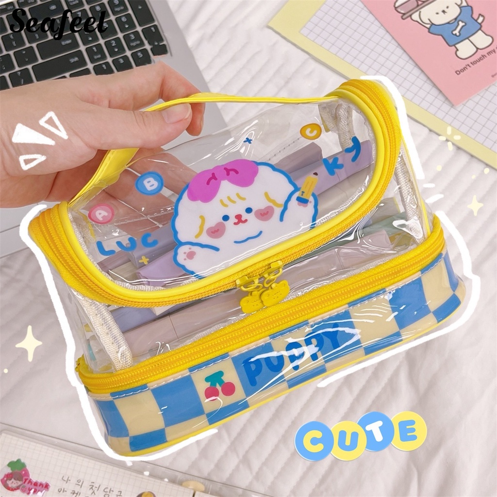 Túi Đựng Bút Bằng PVC Trong Suốt Chống Bụi Sức Chứa Lớn Cho Học Sinh