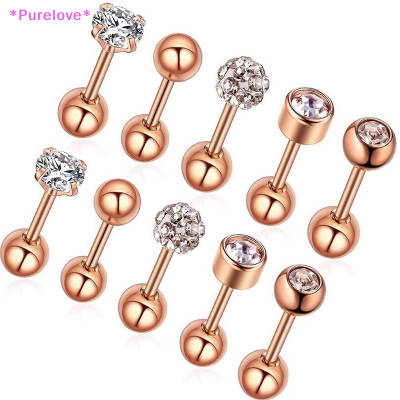 Set 10 Khuyên Tai / Mũi / Sụn Tai 18G Đính Đá Pha Lê Thời Trang Mới