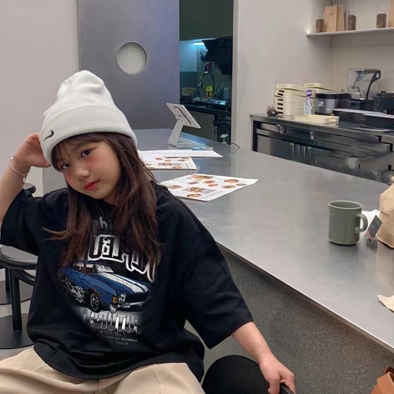 Áo Thun Cotton Tay Ngắn Màu Đen Thời Trang Mùa Hè 2023 Cho Bé Gái