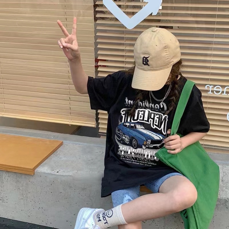 Áo Thun Cotton Tay Ngắn Màu Đen Thời Trang Mùa Hè 2023 Cho Bé Gái