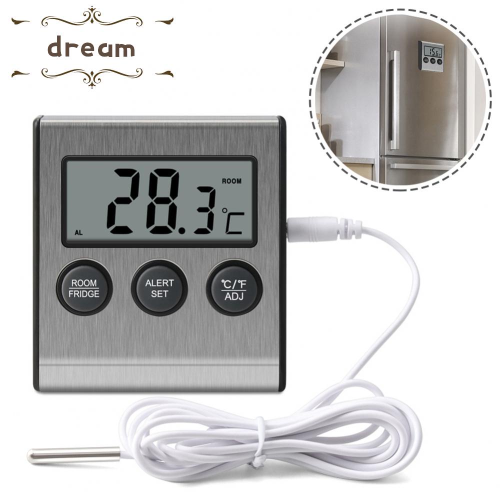 【DREAMLIFE】Fridge Thermometer Freezer Fridge LCD Alarm Stainless Steel 2.8 X 2.6 X 0.7inch