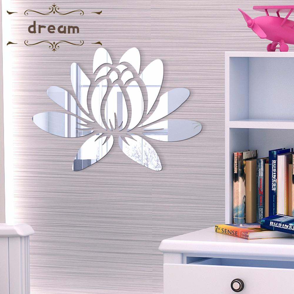 【DREAMLIFE】Chic Lotus Flower Acrylic Mirror Wall Decal Set for DIY Home Decoration