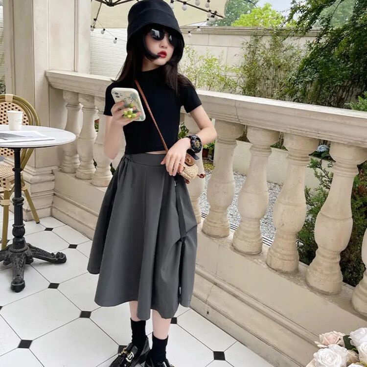 Size 130-170 váy bé gái 2023 phong cách nước ngoài mới thời trang trẻ em lưới đỏ váy phong cách đường phố  váy trẻ em