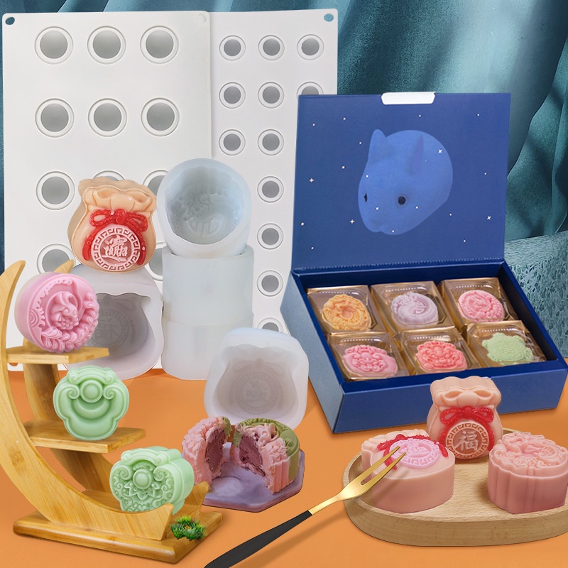 Phong cách trung quốc vỏ băng bánh trung thu khuôn silicone tự làm bánh đậu xanh sáng tạo khuôn nướng tráng miệng