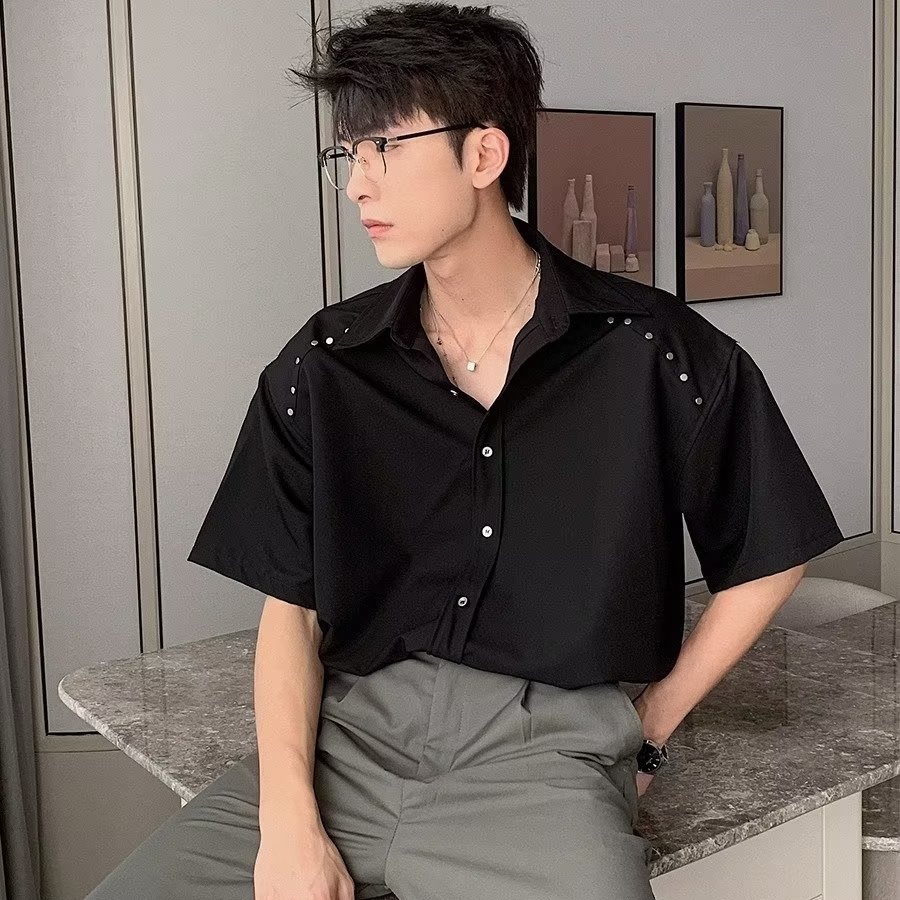Áo Sơ Mi Tay Ngắn Dáng Rộng Có Đệm Vai Phong Cách Hàn Quốc Thời Trang Mùa Hè Hàng Mới Dành Cho Bạn Sơ Mi Nam Đẹp Mi TrơN Nam
