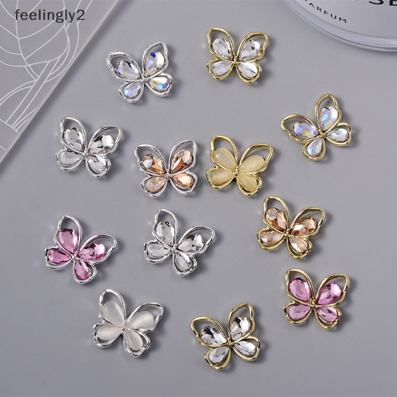Bộ 5 Phụ Kiện Đính Trang Trí Móng Tay Hình Bướm 3d Bằng Hợp Kim Kích Thước 14.5x13mm