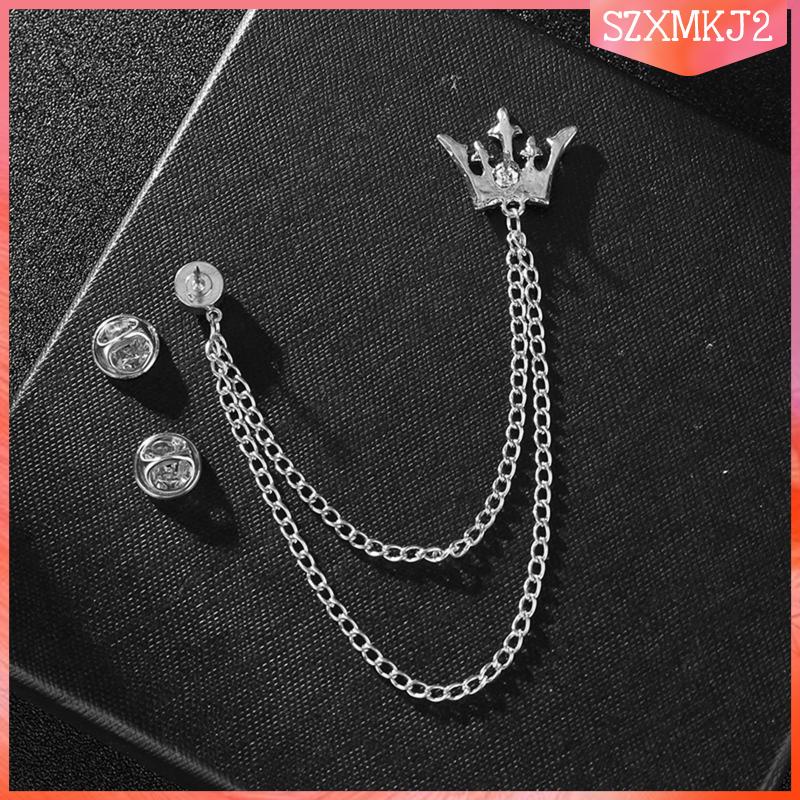 Ghim Cài Cà Vạt / Khăn Choàng / Mũ Hình Vương Miện Bằng Kim Loại Phối Dây Xích Tua Rua Siêu Bền Cho Nam