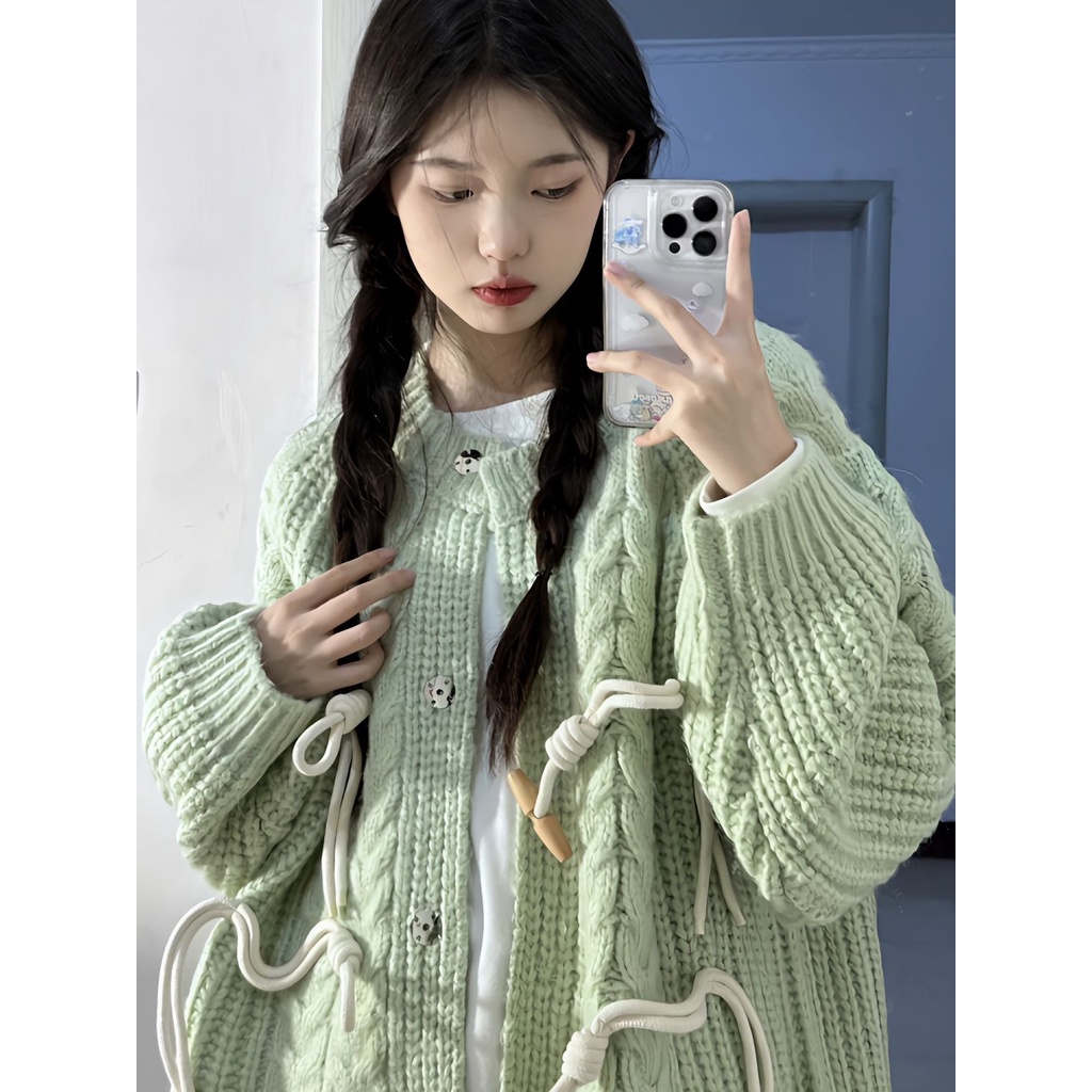 Áo Khoác Cardigan Dệt Kim Phối Nút Sừng Xinh Xắn Theo Phong Cách Mùa Xuân Hàn Quốc Dành Cho Nữ