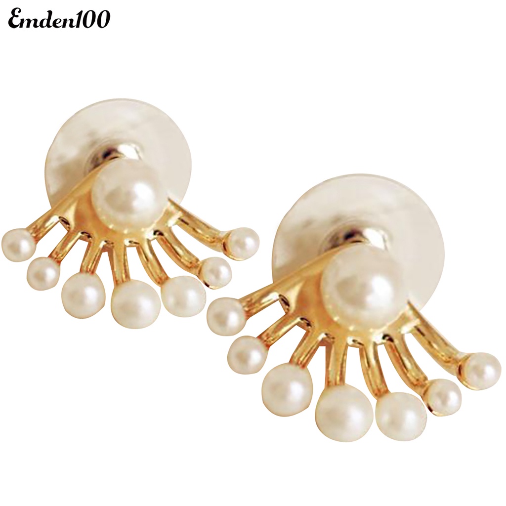 1 Đôi Bông Tai Hai Mặt Đính Ngọc Trai Nhân Tạo Thời Trang