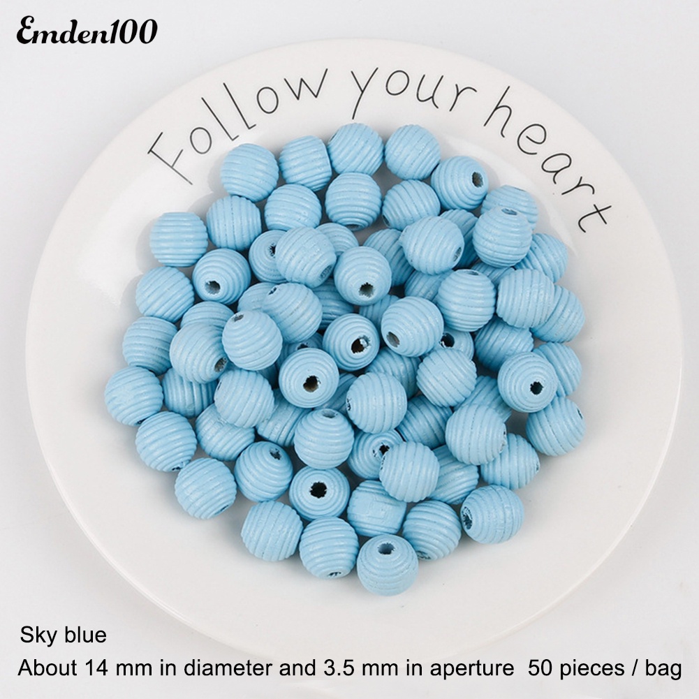 Bộ 50 Hạt Gỗ Xâu Chuỗi 14mm Tự Làm Trang Sức Tiện Lợi