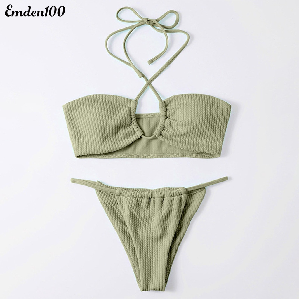 Emden Bộ Đồ Bơi Bikini Lưng Cao Có Đệm Mút Khoét Rỗng Phía Trước Cho Nữ