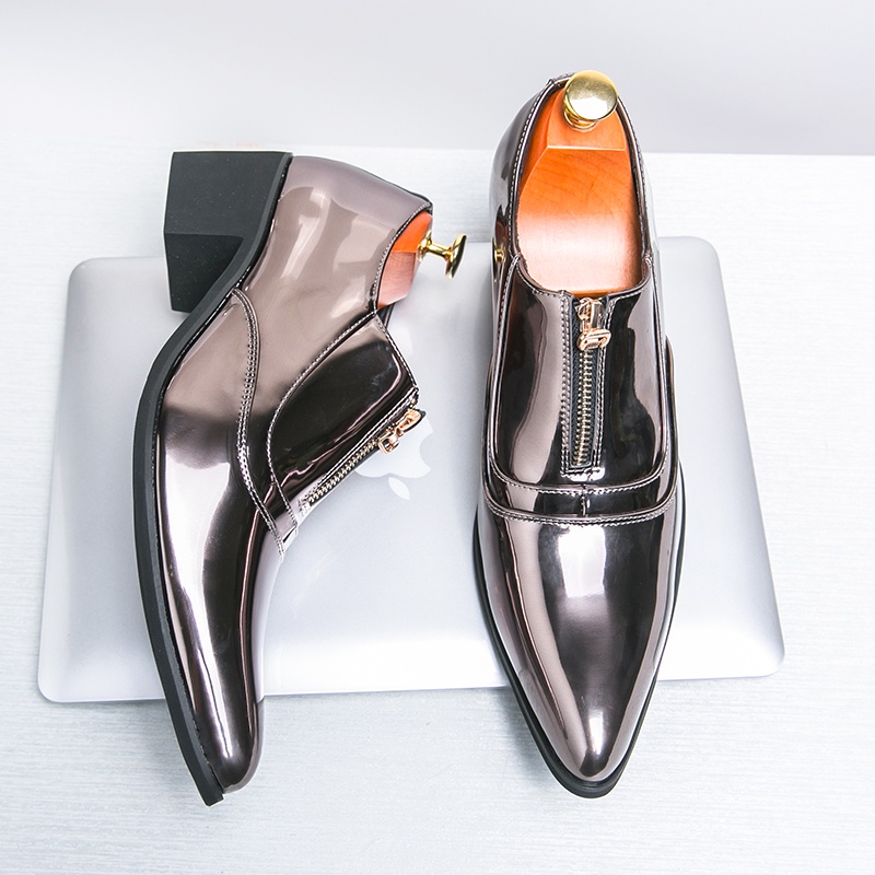 Giày Cao Gót Chất Liệu Da Màu Bạc Size 38-46 Tăng Chiều Cao Cho Nam