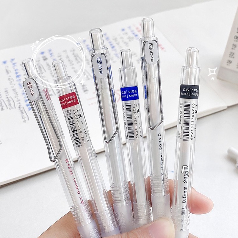 Bút Mực Gel Trong Suốt Nhanh Khô Ngòi 0.5mm Màu Đỏ / Xanh Dương