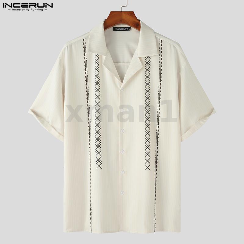 INCERUN Áo Sơ Mi Nam Tay Ngắn Cổ Chữ V Phong Cách Hàn Quốc