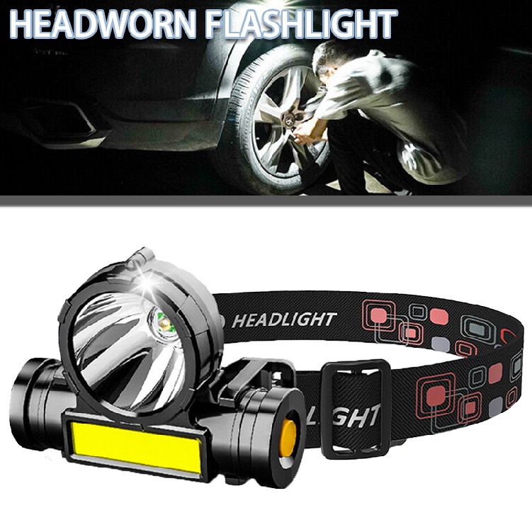 COB LED Headlamp USB Rechargeable Headlight Bar Torch Work Light Head Band Lamp
