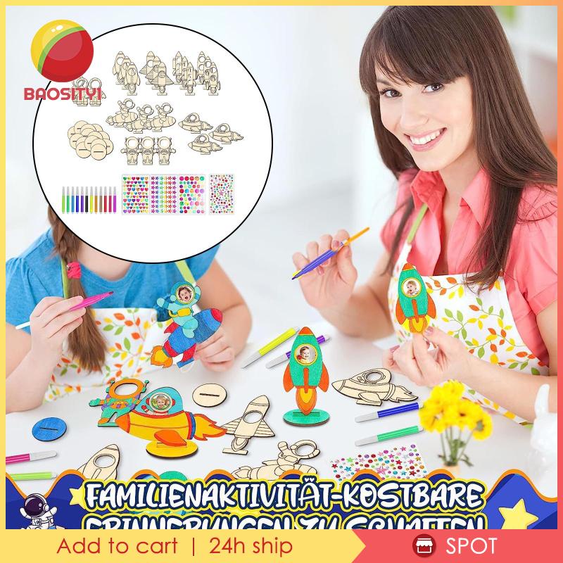 Bộ 24 Miếng Gỗ Chưa Sơn Hình Phi Hành Gia Trang Trí Nhà Cửa / Tiệc Cưới