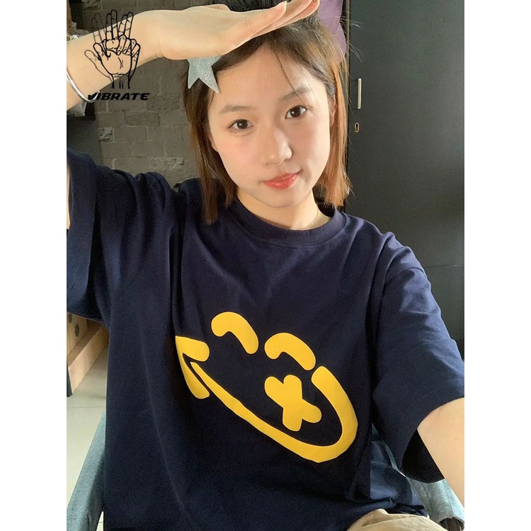 Áo Thun Cotton Tay Ngắn Dáng Rộng In Chữ VIBRATE Phong Cách Mỹ Thời Trang Mùa Hè Cho Cặp Đôi