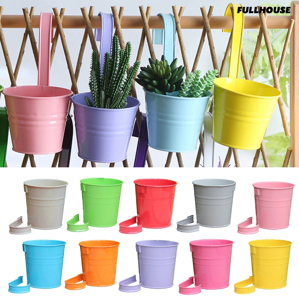 ☀Chậu Hoa Treo Tường Bằng Kim Loại Hình Xô Có Móc Trang Trí Nhà Cửa