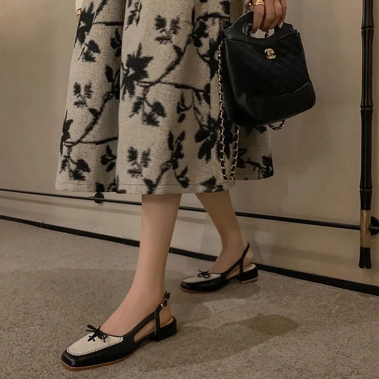 Sandal Mũi Vuông Hở Lưng Đính Nơ Xinh Xắn Theo Phong Cách retro B14L Dành Cho Nữ