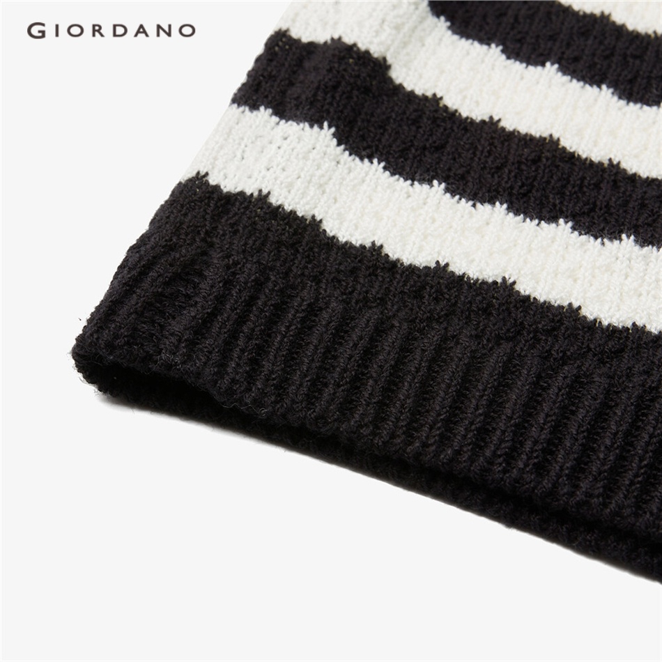 GIORDANO Đầm Dệt Kim Ngắn Tay Họa Tiết Kẻ Sọc Màu Tương Phản Cho Nữ 18463912