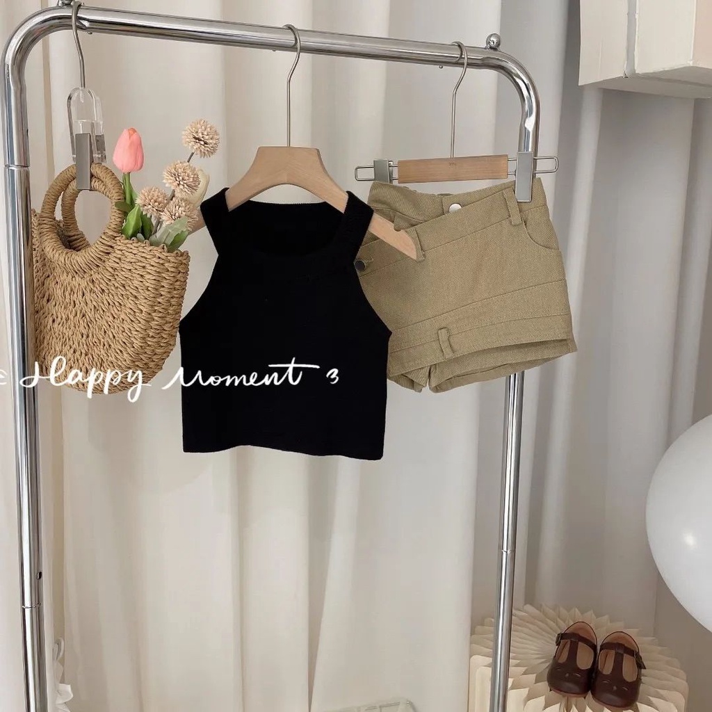 Set Áo Thun Ngắn Tay + Chân Váy Yếm Denim Phong Cách Hàn Quốc Thời Trang Mùa Hè Cho Bé Gái