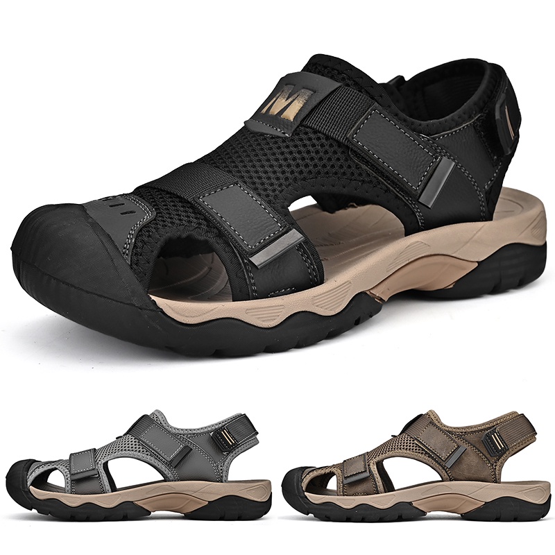 Giày Sandal Bít Mũi Đế Dày Tăng Chiều Cao Chống Trượt Thời Trang Đi Biển Cho Nam