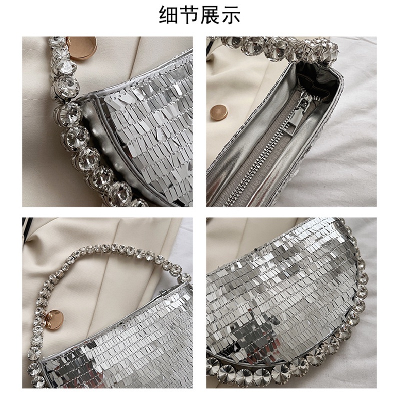 Túi Xách Cầm Tay Hình Bán Nguyệt Đính Đá Lấp Lánh Sang Trọng Dành Cho Nữ