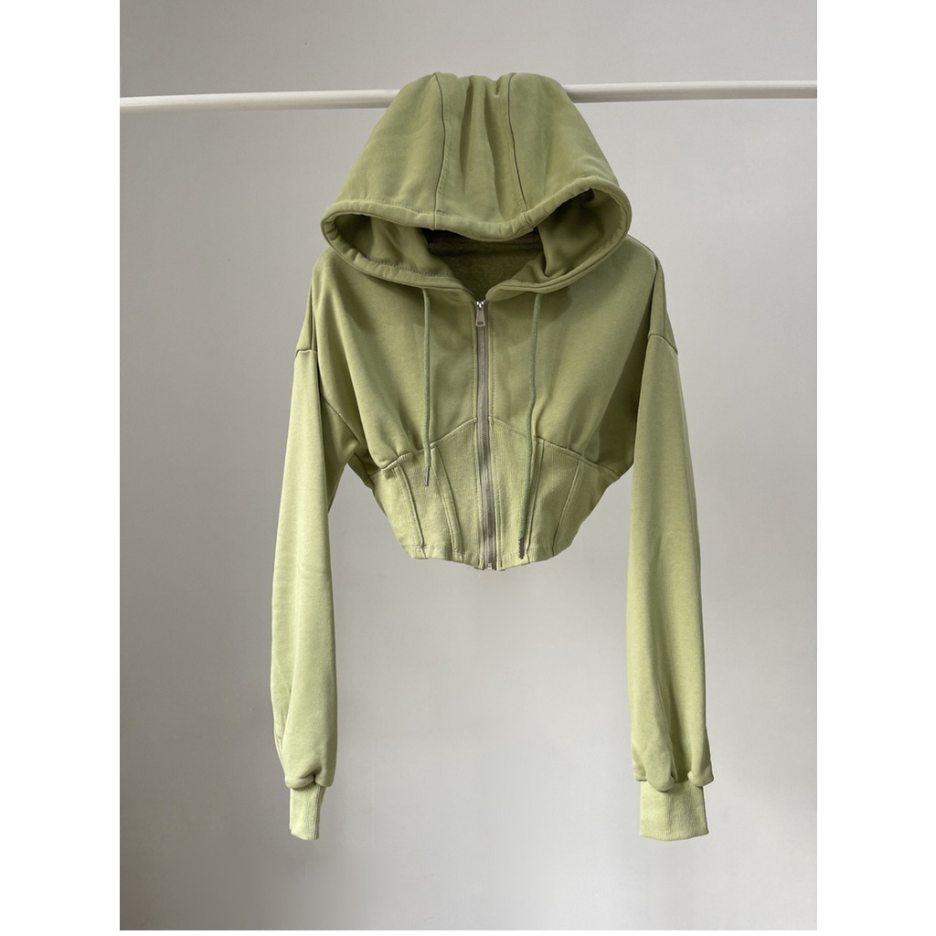 Áo Hoodie Màu Trơn Siêu Ngắn Eo Hẹp Phong Cách Âu Mỹ Cổ Điển Cho Nữ