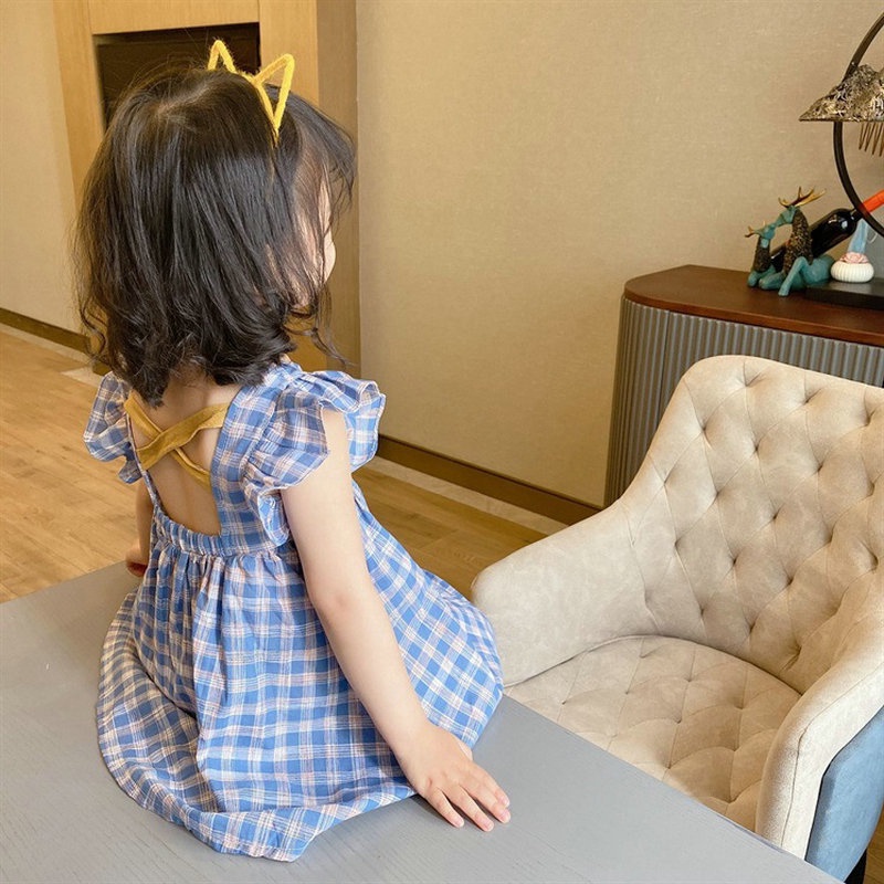 Váy bé gái váy công chúa nơ thắt nơ xếp ly trẻ em váy sọc in trẻ em mùa hè thường không tay váy bobora